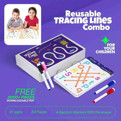 Reusable Tracing Line Book for Kids (2+ Years) – 64 Pages + FREE 2000+ Learning Worksheets PDF ✍️📘